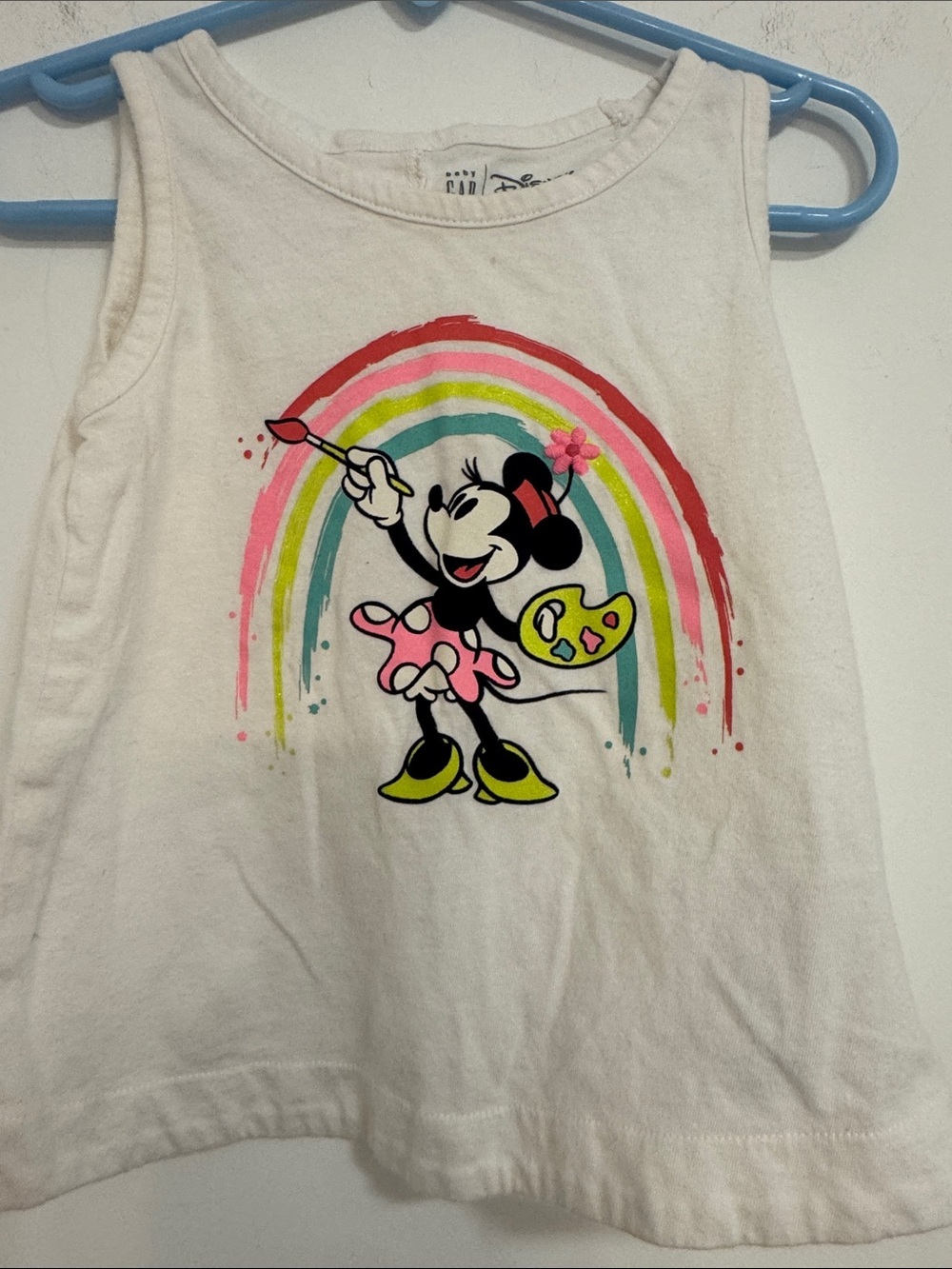 GAP White Tank Top with Minnie Mouse Rainbow Art